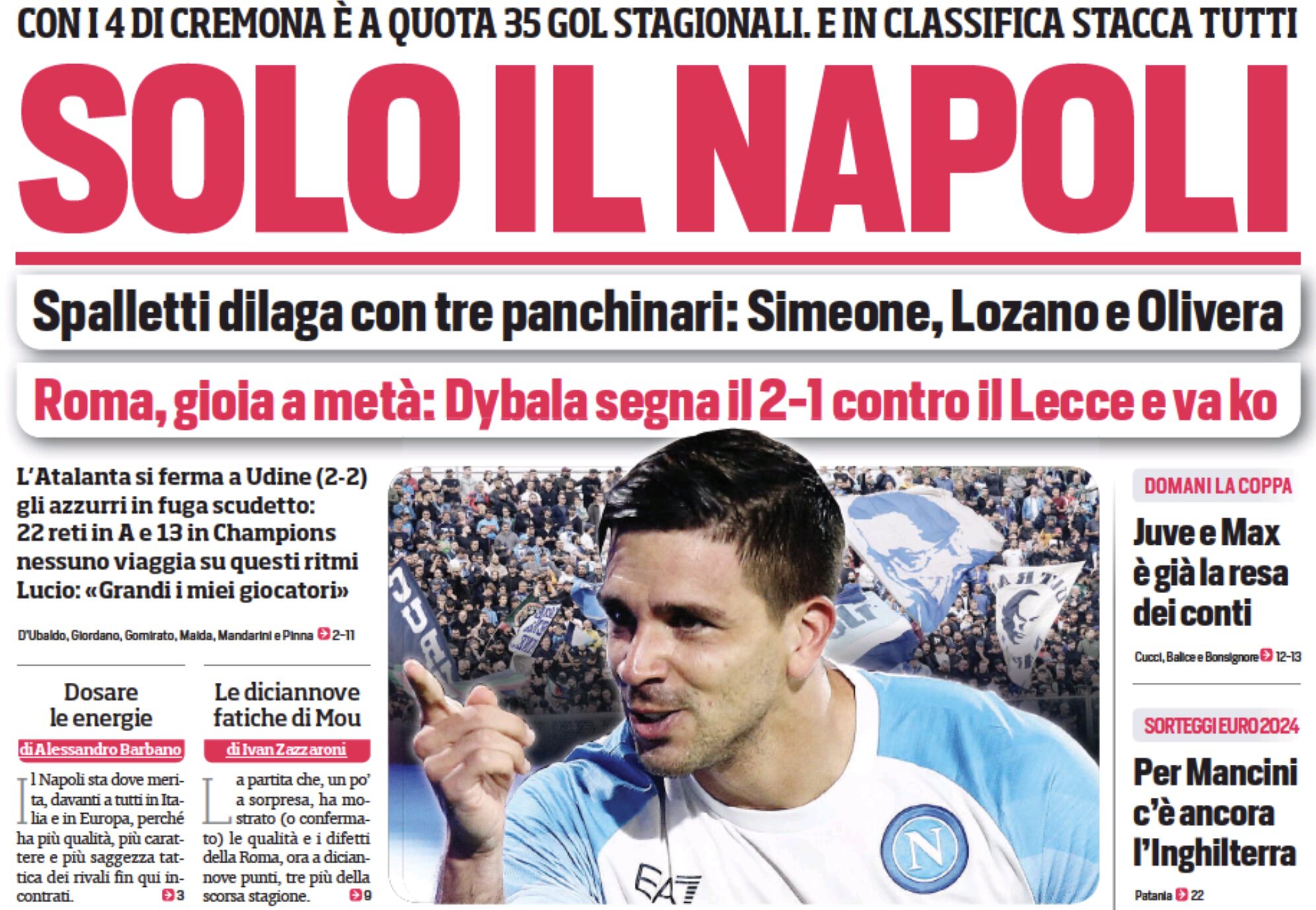 Только «Наполи». Заголовки Gazzetta, TuttoSport и Corriere за 10 октября