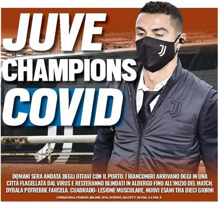 «Юве», Лига Чемпионов Ковида. Заголовки Gazzetta, TuttoSport и Corriere за 16 февраля