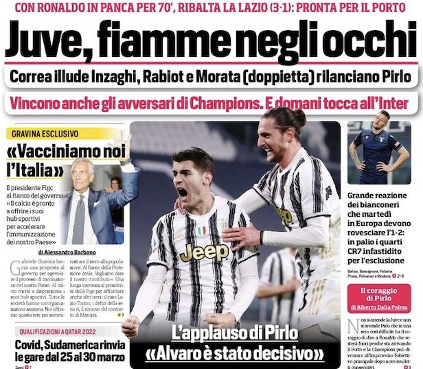 «Юве», огонь в глазах. Заголовки Gazzetta, Tuttosport и Corriere за 7 марта