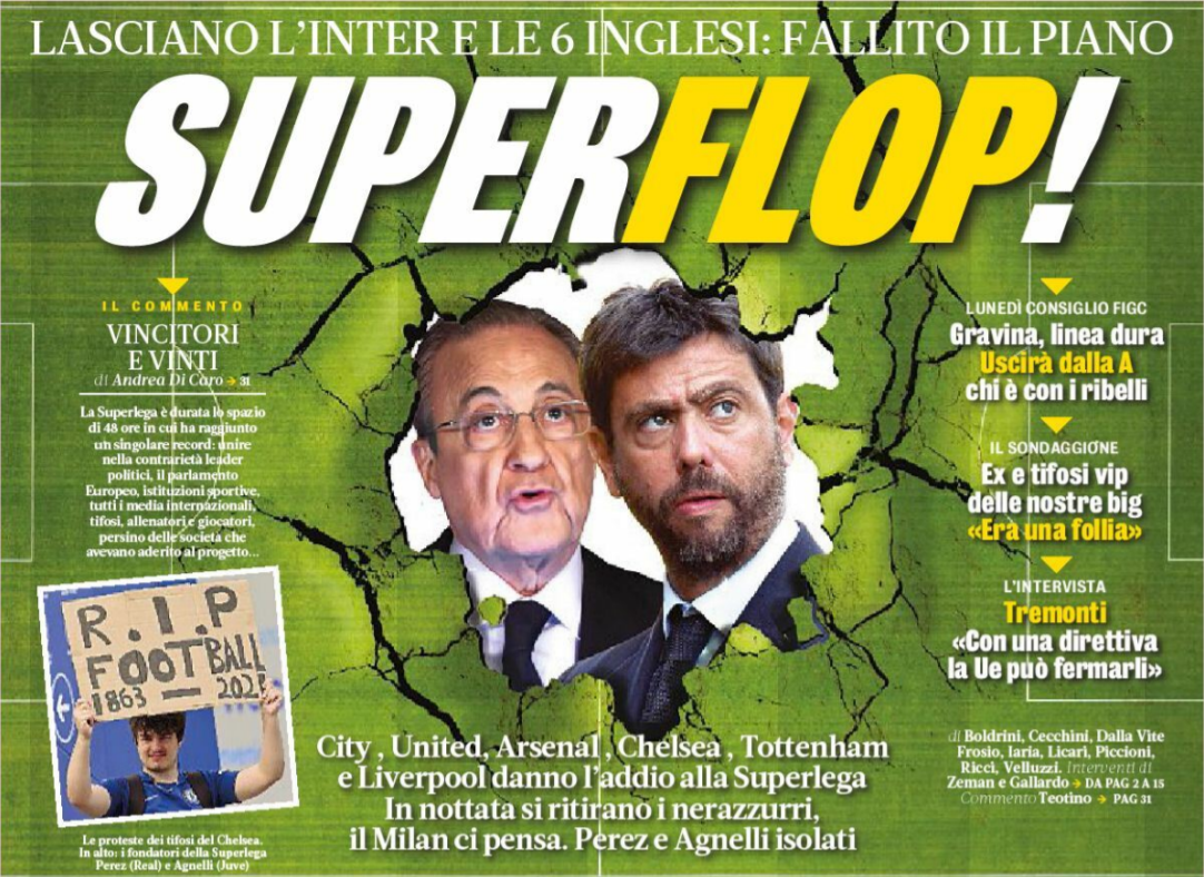 СуперПровал! Заголовки Gazzetta, TuttoSport и Corriere за 21 апреля