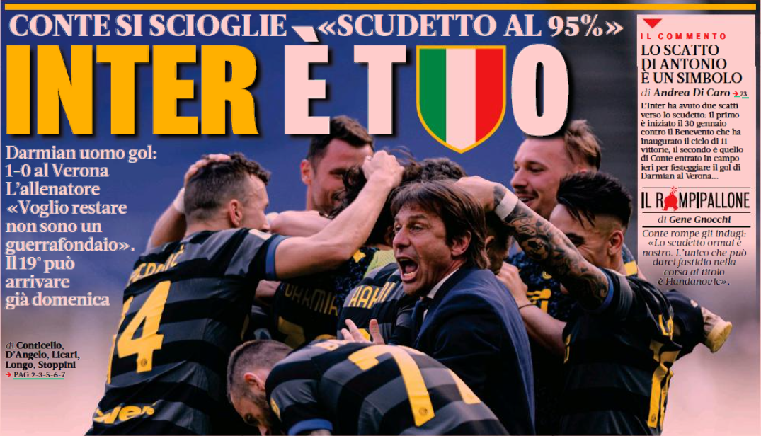 «Интер», это твоё. Заголовки Gazzetta, TuttoSport и Corriere за 26 апреля