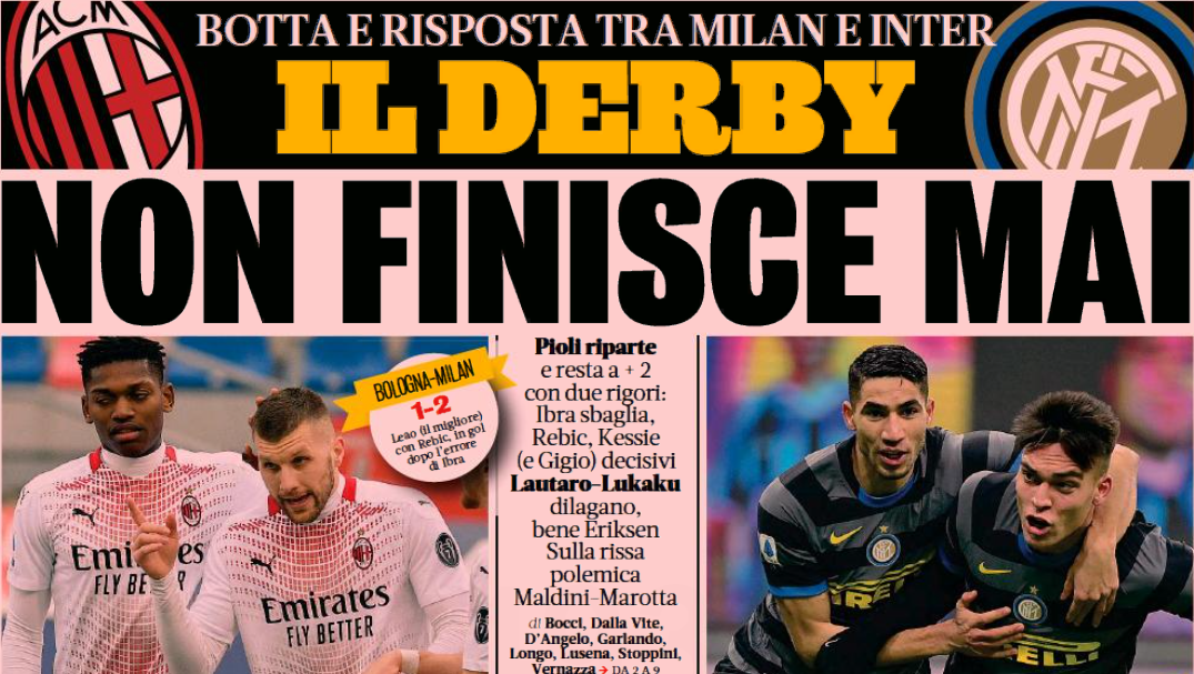Дерби не закончится никогда. Заголовки Gazzetta, TuttoSport и Corriere за 31 января
