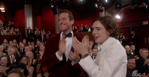 GIF: oscars, academy awards, applause, armie hammer, oscars 2018, timothee  chalamet GIF
