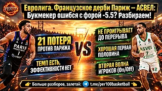 Евролига. Французское дерби Париж — АСВЕЛ: 21 потеря против равной 1 половины. Букмекер ошибся с форой −5.5? Разбираем!