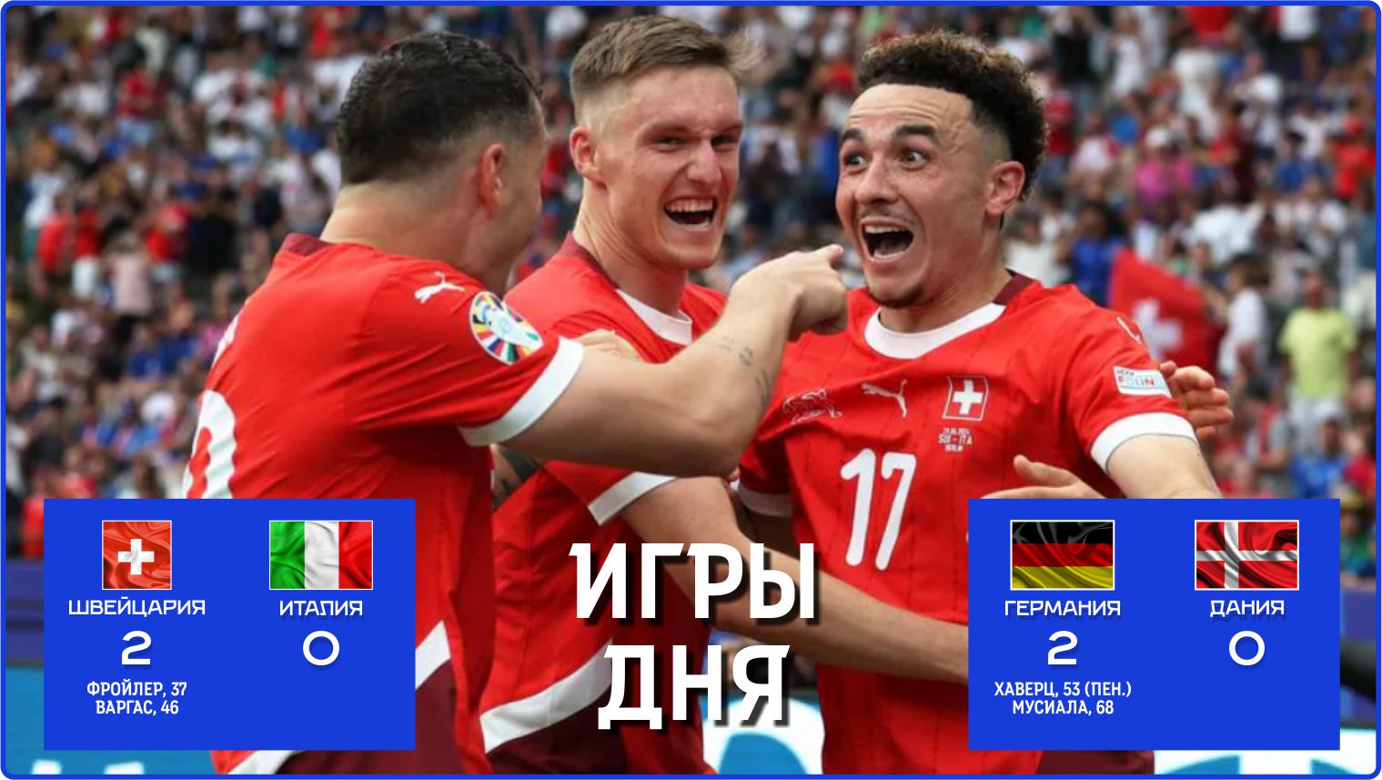 Сборная Швейцарии по футболу, Евро-2024, Сборная Германии по футболу, Сборная Дании по футболу, Сборная Италии по футболу