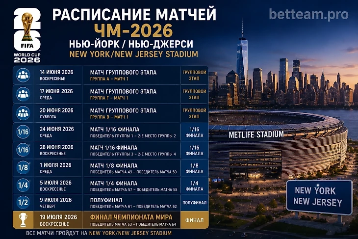 ЧМ-2026 в Нью-Йорке и Нью-Джерси: матчи и финал ⚽