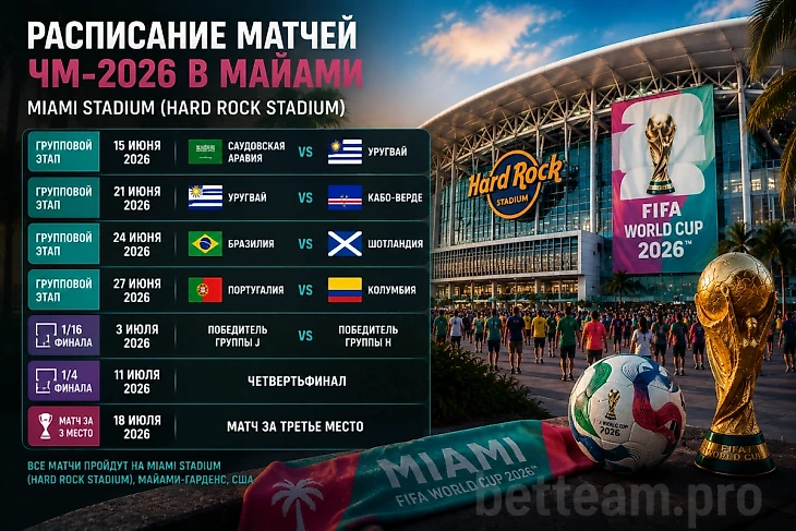 ЧМ-2026 в Майами: матчи и Miami Stadium ⚽